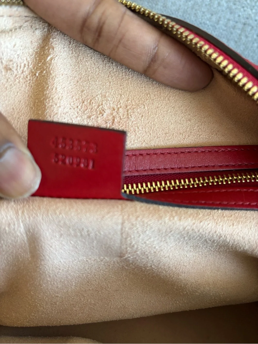 Gucci Red Embossed Leather Satchel with Shoulder Strap